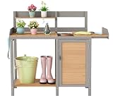Wooden Potting Bench Table with Sink,Outdoor Garden Table Work Bench with Storage, Workstation for Outside Patio Lawn