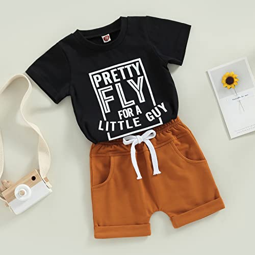 Hnyenmcko Toddler Baby Boy Clothes Set Letter Print Short Sleeve Crewneck T-Shirt And Solid Color Shorts Set 2Pcs Summer Outfits (A A-Black, 12-18 Months) #TOP1