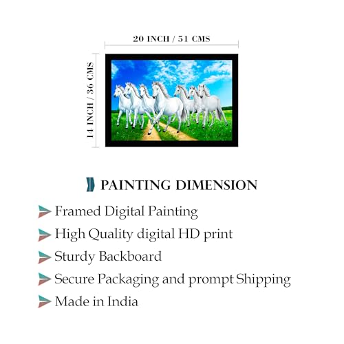 Image of Indianara Vastu Running Seven Horse Painting With Frame 20 Inches X 14 Inches (Style 2)