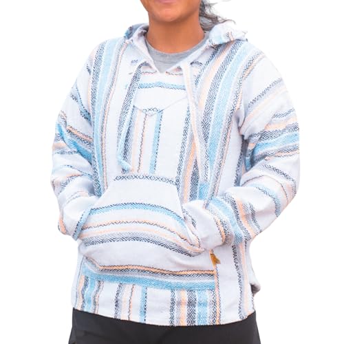 Authentic Baja Hoodie - Drug Rug - Mexican style Poncho - White