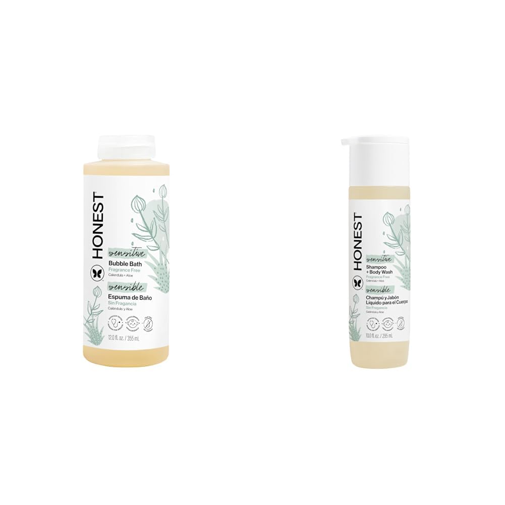 The Honest Company Foaming Bubble Bath Gentle for Baby, Fragrance Free, Sensitive, 12 fl oz & 2-in-1 Baby Shampoo & Body Wash, 10 fl oz