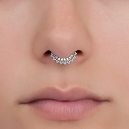 Tiny Fake Septum Nose Ring, Sterling Silver Tribal Faux Clip On Non Pierced Septum Cuff, 18g, Handmade Designer Piercing Jewelry
