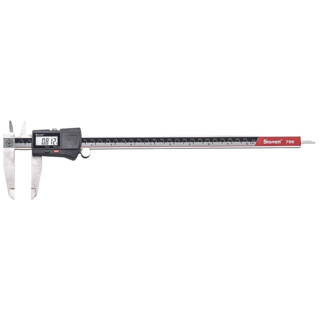 Starrett Electronic Caliper with Hardened Stainless Steel Body and Integrated Depth Rod - Auto-Off Feature, 0-12" Range, .0005" Resolution - EC799B-12/300