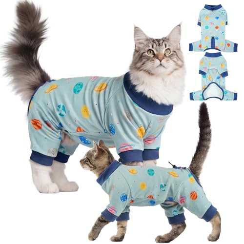 OUOBOB Sticky Hair Cat Clothes Anti-Shedding Cat Pajamas Blue XS