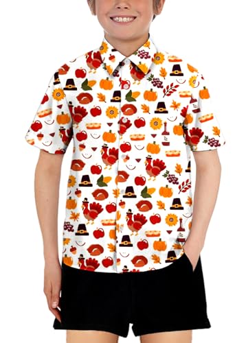 Image of Remimi Unisex Kids Halloween Shirt Boys Pumpkin Ghost Shirts Hawaii Button Up Tops 5-14 Years