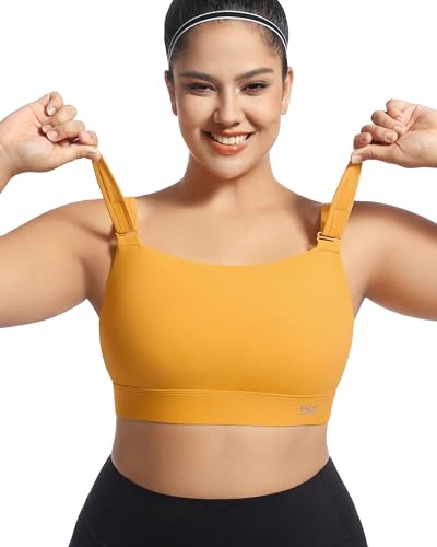 Image of Women's Sports Bra Wirefree Adjustable Medium-High Support Everyday Wear for Large Bust Plus Size with Removable Pads