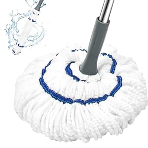 Self Wringing Floor Cleaner with 52.5 Inch Long Handle, Heavy Duty Wet Mop for Hardwood, Tile, Vinyl, Laminate Floors (White)