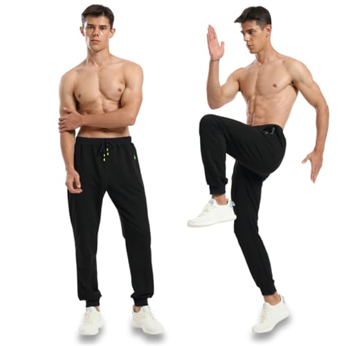 Tansozer Tracksuit Jogging Bottoms for Men Long Joggers Gym Slim Fit Sweat Pants with Elasticated Waist Zip Pockets(Black S) - Image 4