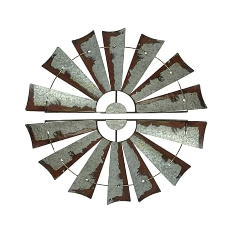 Special T Imports Set of 2 Galvanized Metal Half-Windmill Wall Sculptures - Large Rustic Country Farmhouse Art Decorations - Each 34 Inches Long - Enhance Your Home with Timeless Charm Cover