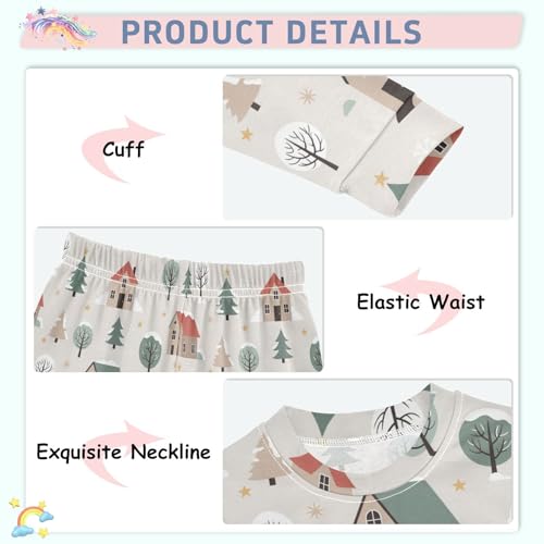Pajama Sets Long Sleeve Winter Houses Trees Snow Scene Soft Comfy Sleepwear 2 Piece PJS 3-8T4