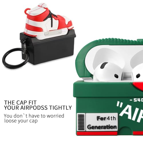 Image of [2Pack] Gedicht for Apple Airpods 4th Generation Case Cover(2024), Cute Cartoon Shoe Box Soft Silicone Protective Cases for Airpods 4th Generation Case with Keychain for Women Men，Red+Green