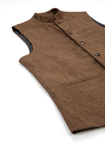 Tuikayoo Mens Herringbone Wool Vests Suit Business Tweed High Collar Waistcoats Slim Fit4