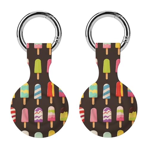 Coque de protection pour Apple AirTags avec porte-clés, sucettes glacées et glaces, coque en silicone pour AirTags, étui de suivi pour AirTags, porte-clé pour animaux de compagnie, portefeuille, sacs