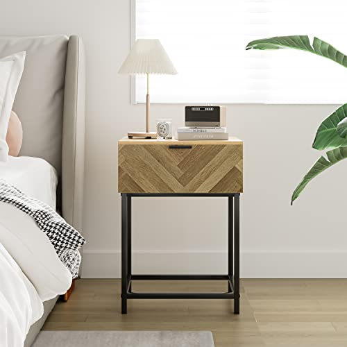 Masupu Nightstand, Bedside Tables With Storage Drawer, Small Side Table For Small Spaces, Rustic Nightstand For Bedroom, Living Room, Rustic Oak #TOP7