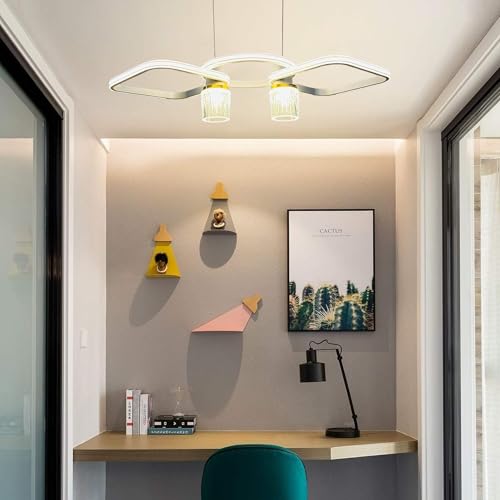 Image of SINOMAN Modern Inbuilt LED Hanging Chandelier Jhoomer Light Silver & Gold Finish Ring & Cylinder Shape 3 in 1 Color Changing Ceiling Lighting Fixture Adjustable Height for Home Decoration