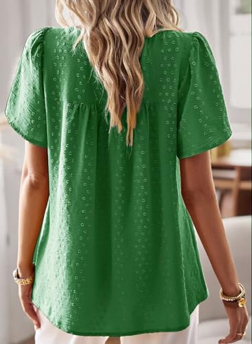 Image of Falechay Womens Summer Tops Crewneck Short Sleeve Shirts Casual Chiffon Blouses Flowy Lace Hem Boho Clothing Trendy 2026