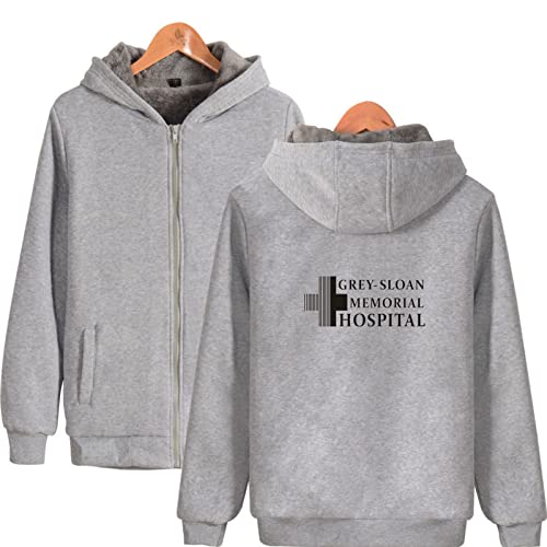 OUHZNUX Hoodie Greys Anatomy Amerikanische Tv-Serien-Peripherie Plus Samt-Reißverschluss-Pullover Wattierte Langarmjacke 2D-Bedruckter Kapuzenmantel M-4Xl