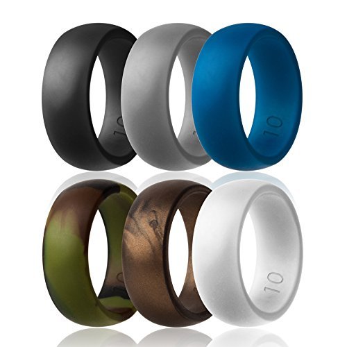 Silicone Wedding Ring,Silicone Wedding Band??6 Ring Pack for Men(for Love,Outdoor and Sport) (white,black,light grey,copper,blue,camo, 9)