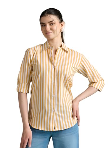 Image of Women's Cotton Striped Shirt | Casual Button Down Shirts for Women | Full Sleeve Stylish Office Wear Top | Regular Fit Color