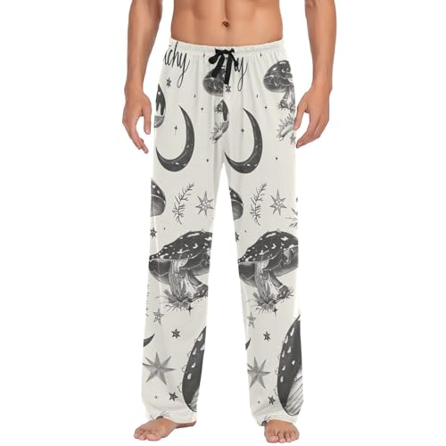 Men's Pajama Pants Mushrooms and Stars Sleep Pajama Lounge Pant with Pockets, Elastic Waistband