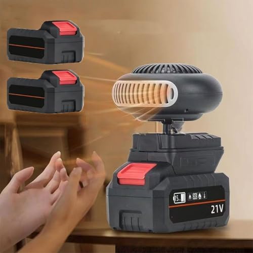 Chauffage D'appoint Alimenté par Batterie Rechargeable, Chauffage Voiture Sans Fil Portable, Dégivrage Rapide Désembueur, pour Camping-car, Maison, Bureau, Atelier (Deux batteries)