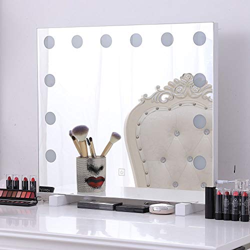 Chende Hollywood Vanity Mirror with 12 LED Lights and Touch Control Dimmer, Lighted Makeup Mirror for Wall Makeup Vanity Bedroom Bathroom, 3 Color Lighting Modes