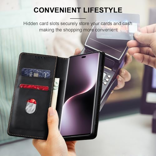 Image of Jasonyu Case for Honor Magic 7 Lite 5G Leather Wallet Flip Cover with Card Holder,Kickstand, Magnetic Closure,TPU Shockproof Phone Case (Black)