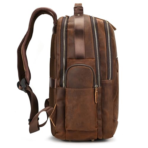 Mens Backpack Shoulder Bag Men's Vintage Leather Casual Backpack Travel Bag for Camping Outdoor Sport,Brown-46x35x26cm3