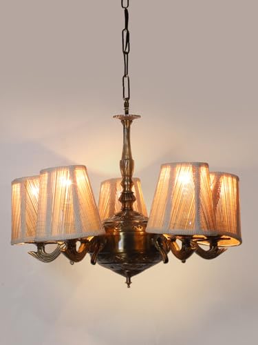 Image of Devansh 05 Lights Bamboo Conical Shade with Antique Golden Chandelier -R