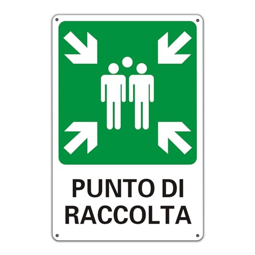 Cartello Punto di Raccolta alluminio per esterni, Cartello di emergenza e sicurezza 30 x 20 cm Metallo impermeabile Protetto dai raggi UV segnale di avvertimento (verde-punto di raccolta)