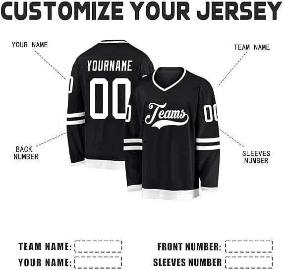 Custom Long Sleeve Jersey, Custom Cream Light Blue Black-White Hockey Jersey, Hockeys Jerseys for Men,