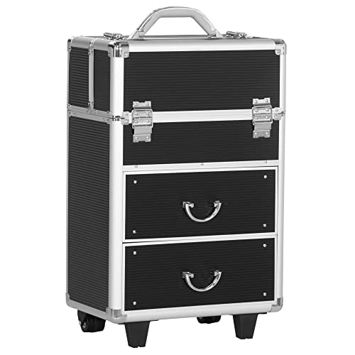 HOMCOM Valise Trolley Maquillage malette cosmétique Vanity poignée télescopique réglable 36L x 23l x 58H cm alu ABS Noir