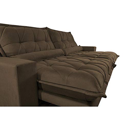 Sofa Retrátil e Reclinável com Molas Ensacadas Cama Inbox Soft 2,32 Mts Tecido Suede Café