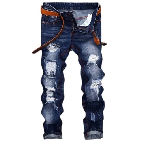 Men's Vintage Knee-Length Ripped Jeans Casual Hip-Hop High Street Motorcycle Straight Denim Pants4