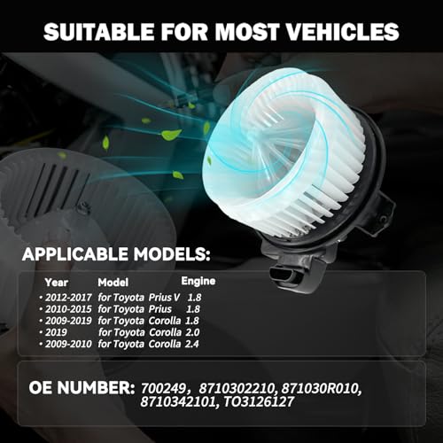 Image of 700249 AC Heater Blower Motor Fan Assembly Fit for Toyota Corolla 2009-2019 ，Prius 2010-2015 ， Prius v 2012-2017, 8710302210, 871030R010, 8710342101, TO3126127