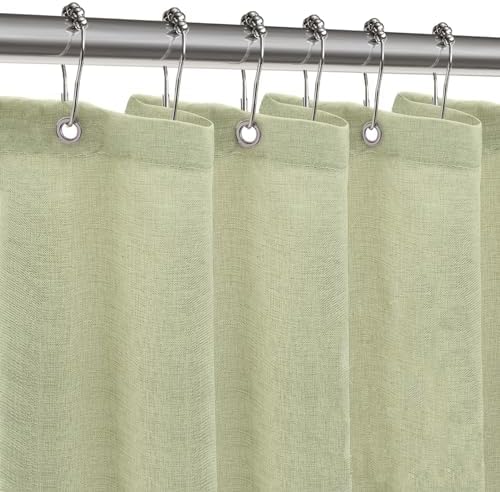 ZARCKER Waterproof Shower Curtain, 182x92CM Linen Bathroom Curtain with Impemeable Coating Mould and Mildew Resistant Fabric Bath Curtain-Polyester/Quick-Drying/Weighted Hem - White