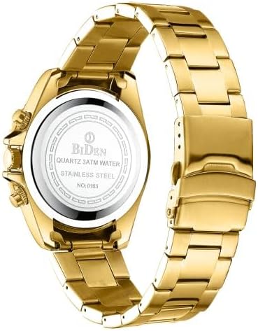 BIDEN Mens Watches Chronograph Gold Blue Stainless Steel Waterproof Date Analog Quartz Watch Business Casual Fashion Wrist Watches for Men - Image 2