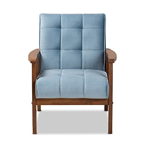 Sillón moderno azul claro con estructura de madera miniatura 4