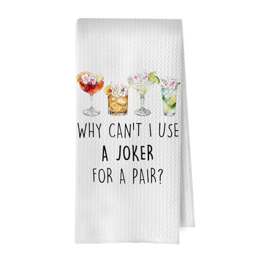 Image of Mahjong Cocktail Joker Towel - Funny Joker Mahjong Cocktail Decorative Waffle Dish Towels, Gifts for Women Hand Towel, Tea Towel for Kitchen, 16x24 Inch