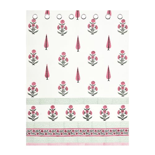 Image of BLOCKS OF INDIA Blackout Hand Block Printed Cotton Daylight Curtains with Eyelets(Set of 2 Curtains) (Block 8, 5Feet /Window), Pink, White