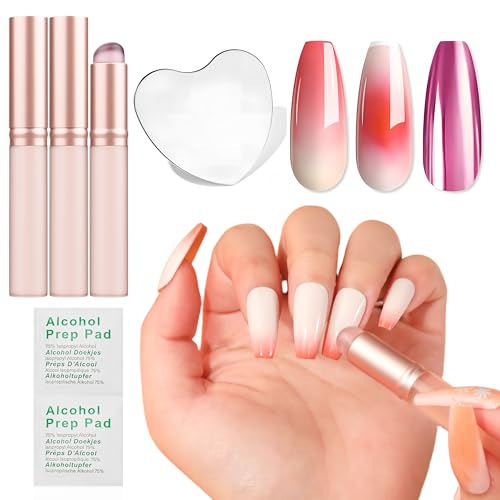 Aokitec Set di 14 pennelli per unghie in silicone per smalto gel, riutilizzabili, per polvere cromata, strumenti per nail art ombre, effetto specchio, per nail art fai da te