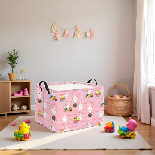 Image of Rectangular Easter Basket Easter Basket for Kids Baby Storage Basket Cute Toy Storage Bin Organizer Shelf Book Basket Easter Room Decor(Line Easter Egg)