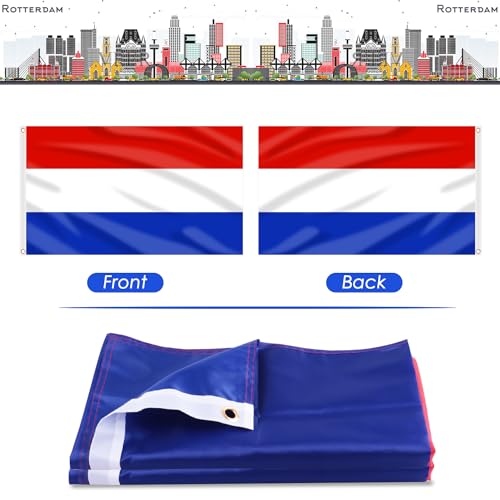 Image of AhfuLife Netherlands Flag 3x5 Ft, Large Netherlands National Flags for Outside - Double Side with Brass Eyelets for Olympic Party Decorations, Bar Garden Street Decoration Indoor Outdoor