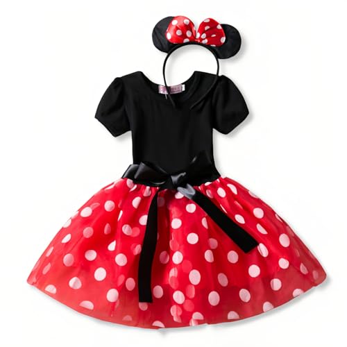 Nileafes Girls Princess Mini Mouse Costume Toddler Birthday Party Fancy Dress Up (2-3 Years,Red)