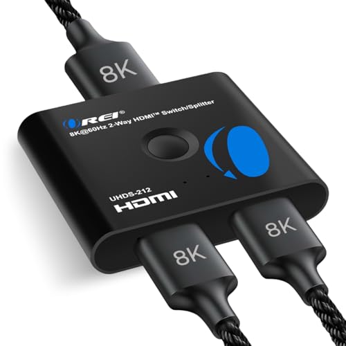 OREI 8K Bi-Directional HDMI Switch 2x1/1x2 – 8K@60Hz, 4K@60Hz, 40Gbps, HDCP 2.3, HDR10+, Dolby Vision (UHDS-212)