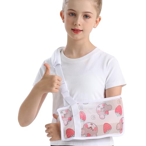 Kids Arm Sling for Broken Arm Torn Rotator Cuff Shoulder Elbow Wrist injury Mesh Pediatric Child Toddler Brace Support for Children Girls with Bear (Small)
