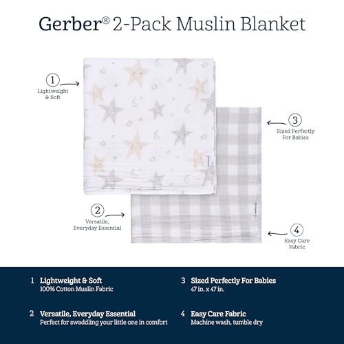 Gerber Baby Unisex 2-Pack Muslin Blanket, Celestial, One Size - image 7