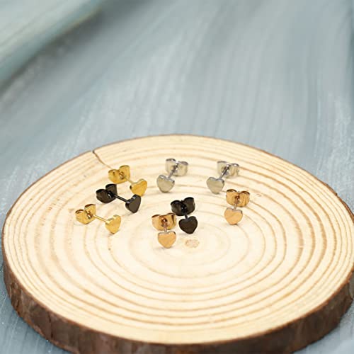 Women Earrings Rose Gold Titanium Heart Earrings Nickel Free Hypoallergenic Flat Stud Earrings Simple Classic Girls 4Mm Earring Stud For Sensitive Ears(Rose Gold) #TOP2