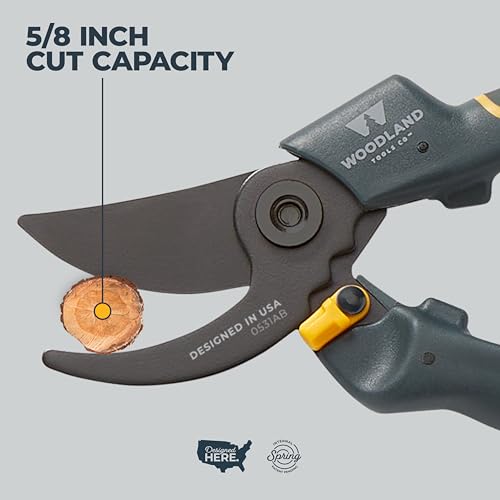 Image of Woodland Tools Co. Duralight Bypass Pruning Shears - 5 /8 inch Cut Capacity, Lightweight Hand Pruner, High Carbon Steel Blade, Adjustable Lock, Internal Spring, Soft Grip Garden Tool for Plants and Shrubs
