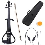 Cecilio Silent Electric Solid Wood Violin with Ebony Fittings, Full Size 4/4 Electric Violin for Beginner and Professional Musicians, Black Metallic